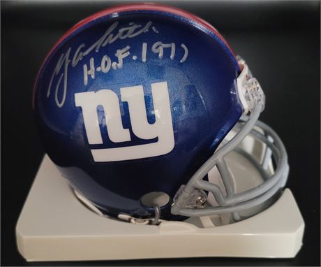 Y.A. Tittle Hand Signed New York Giants Inscribed Mini Helmet