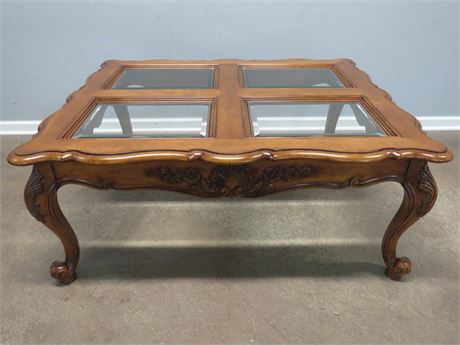 French Provincial Style Glass Top Coffee Table