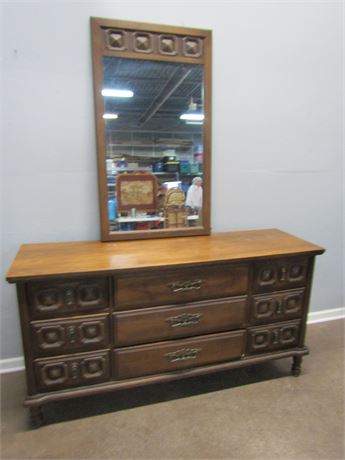 Vintage Wood Dresser and Mirror Set,