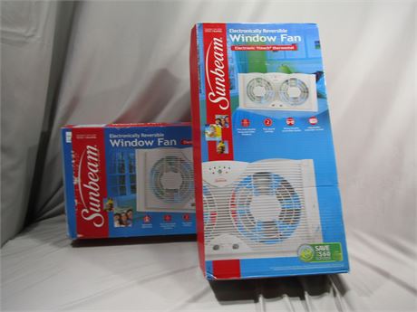 Twin Window Fans, Reversible Sunbeam Electic Fans in Original Boxes