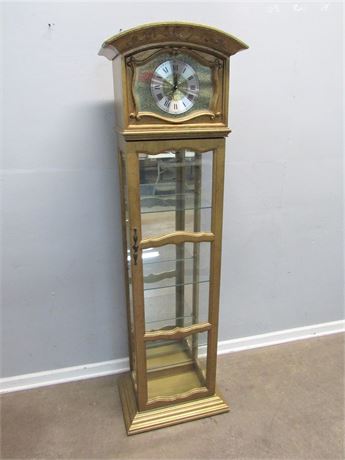 Gold Finished Curio Cabinet with Clock