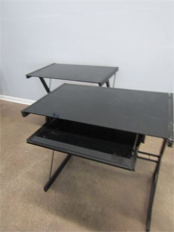Set of Two Black Glass Computer Tables