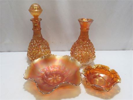 4 Piece Vintage Marigold Iridescent Depression Glass Lot