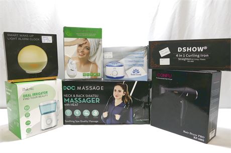 Shiatsu Massager, Hair Dryer, Curling Iron, Facial Steamer, & Wax Kit Beauty Lot