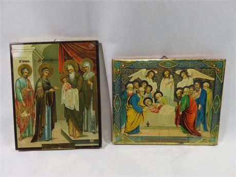 Antique 1860 Russian Icon on Tin Wall Plaques