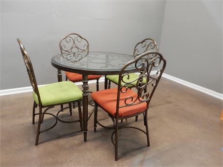 Brushed Bronze Finish Dining Set with Four Chairs