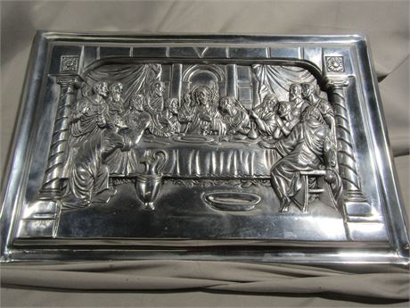 The Last Supper 3D Silver Metal Wall Art marked "Hecho En Mexico"