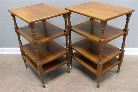 Vintage 4 Tier What Not Shelves & End Table on Casters, Pair