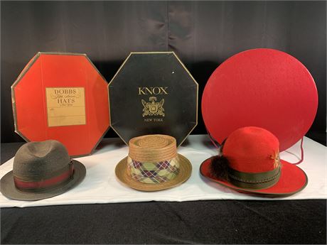 Vintage Hats and Boxes Including Macy's Dobbs Holland & Holland