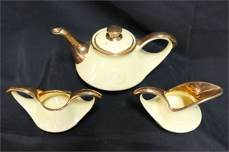 Art Deco / Tea Pot Set / 22K Gold