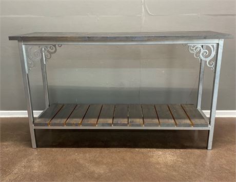 Silver Tone Metal and Wood Table