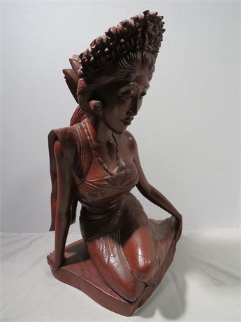 Burmese Hand Carved Wooden Female Statue