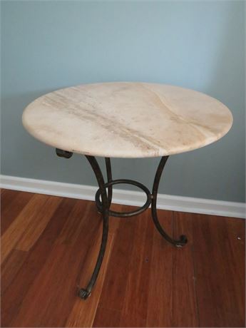 Wrought Iron Marble Top Accent Table