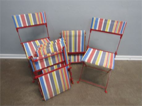 Garden Oasis Patio Chairs, 7 Piece Folding Set with Red Metal Base and Strips