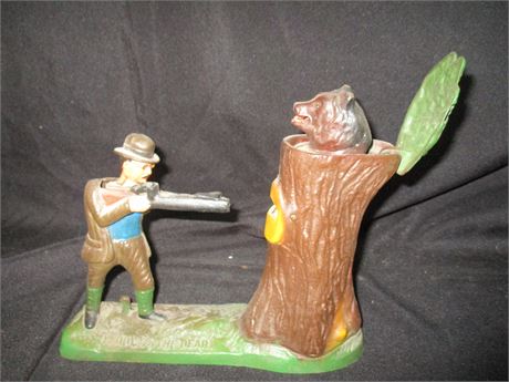 Vintage Working Reproduction Metal "Teddy and the Bear" Bank