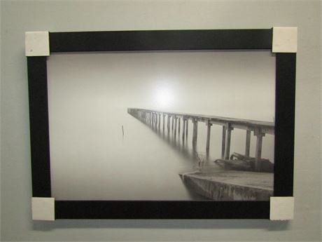 Original Black and White Photograph on Canvas, with"Old Wooden Pier in the Mist"