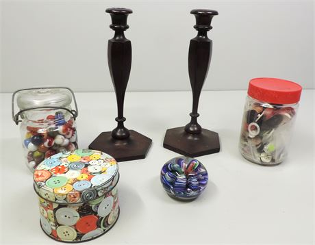 Art Glass Paperweight / Vintage Buttons