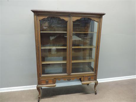 Vintage Queen Anne Style Walnut Display China Cabinet