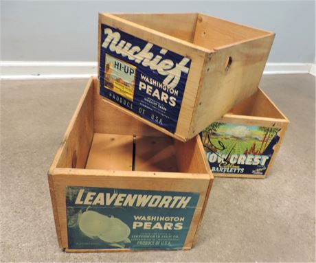 Vintage Wooden Fruit Crates / 3 Pieces