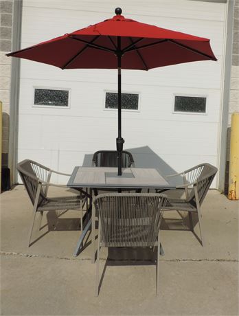 Patio / Sunroom / Slate Style Table / 4 Chairs / Umbrella