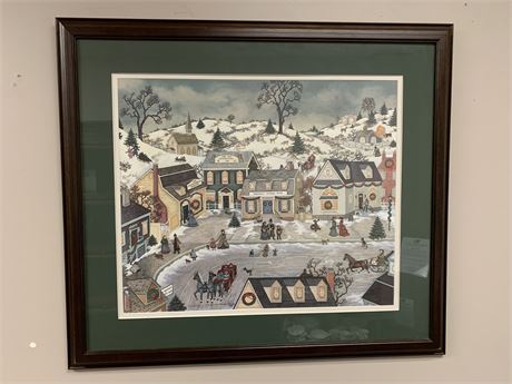 LINDA NELSON "Christmas on Village Square" Signed and Numbered Wall Art Print
