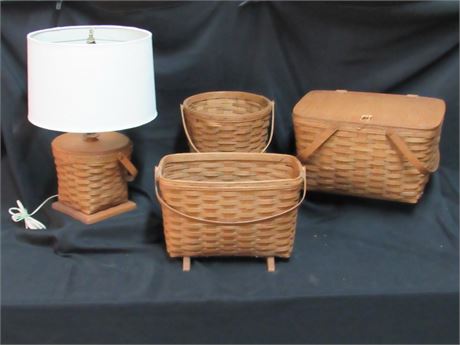 4 Piece Basket Lot - include a Lamp and Picnic Basket