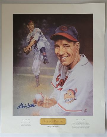 Bob Feller Autograph 16x20 Autograph Cleveland Indians Print