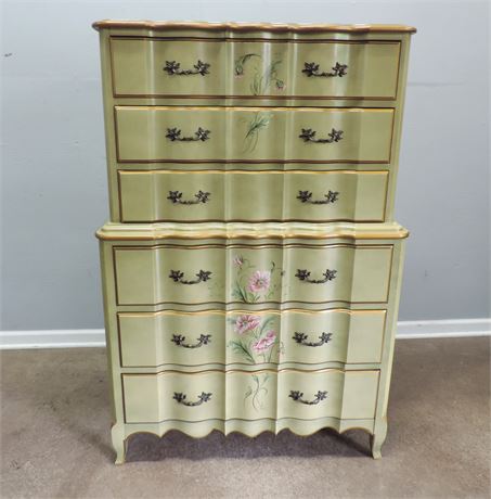 French Provencial Painted Floral Highboy