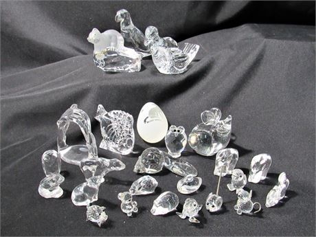 25 Piece Glass/Crystal Figurine Lot - Baccarat, Waterford, Goebel & Faberge