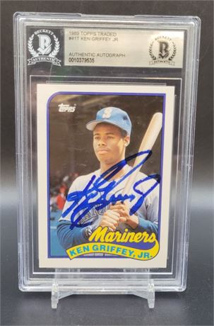 Ken Griffey Jr Beckett Encased and Certified Autographed 1989 Topps Rookie
