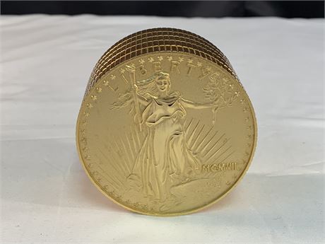 Bulova Gold Eagle Liberty Coin Stack Vintage Winding Alarm Clock
