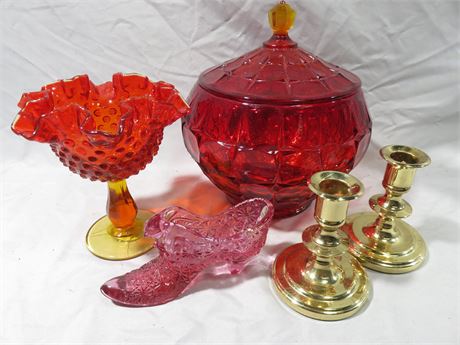 Vintage Glassware Lot / Baldwin Brass