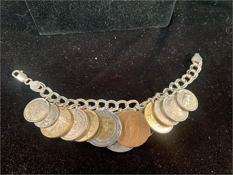 STERLING SILVER BRACELET with INTERNATIONAL COINS