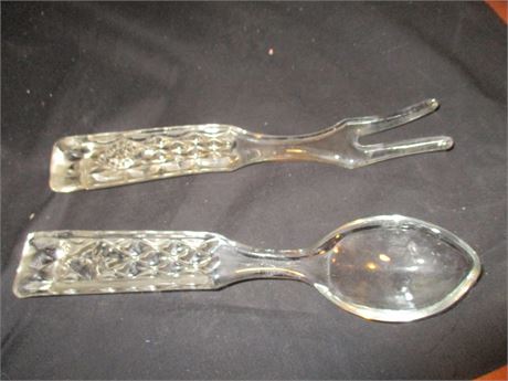 Fosteria glass serving fork and spoon,
