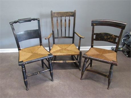 3 Antique Rush Seat Chairs