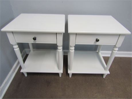 Solid Wood White Matching End Tables, with One Drawer