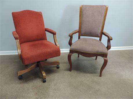 Pair of Upholstered Accent Chairs / Casters