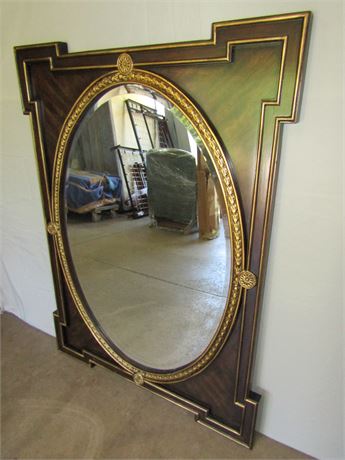 Large Statement Wall Mirror, Dark Wood with Gold Decorative Trim
