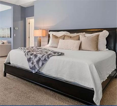 Nice King Size Bed with Black Vinyl Covered Headboard