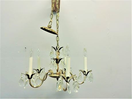 Vintage Crystal and Brass Style Hanging Chandelier