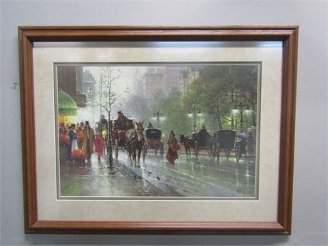 Cabbies on Fifth Avenue by G. Harvey, Numbered, Signed with Cert. and Framed