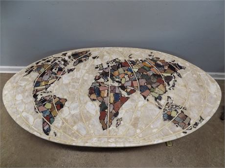 Ico Parisi Style Marble & Gemstone "Map of the World" Table