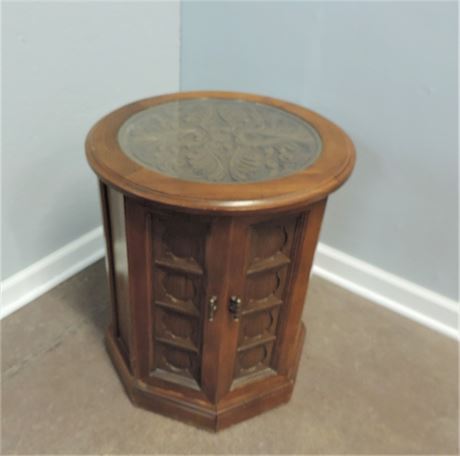 Octagon Shape Carved Wood Accent Table