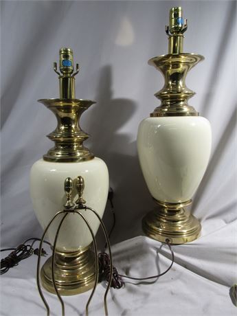 Pair Tall Stiffel Brass & White Porcelain Lamps