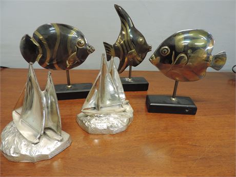 Brass / Metal / Angel Fish / Sailboat Bookends
