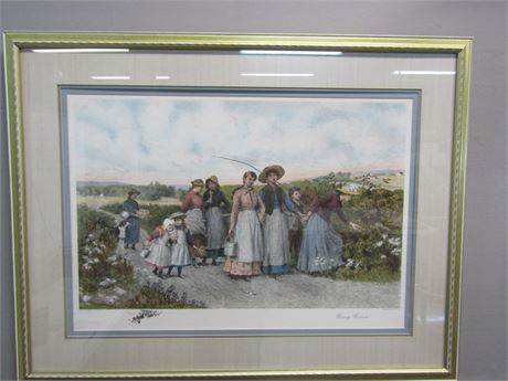 Late 20th Century "Berry Pickers" Figurative Landscape Etching by J.S King,