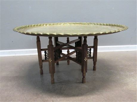 Middle Eastern Brass Tray Table w/ Folding Base, Tray can be a wall Hanging