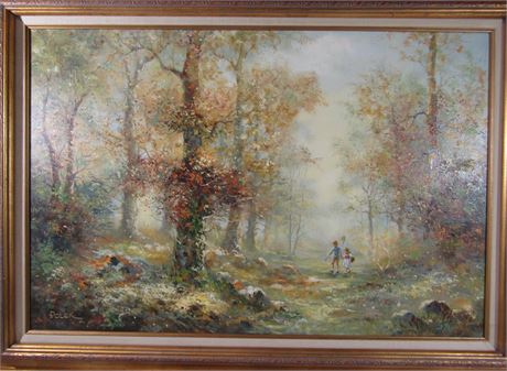 Julius Polek Painting Original Oil on Canvas "Trees with Children"