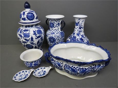 Blue & White Ceramic Vases / Bowl