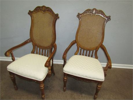 Mahogany Carved Armchairs with Cushions